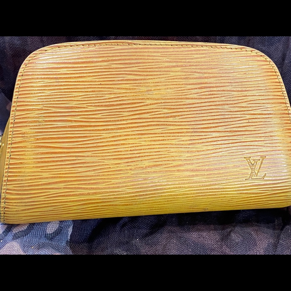 Authentic LV Dauphine epi pouch yellow and eggplant
